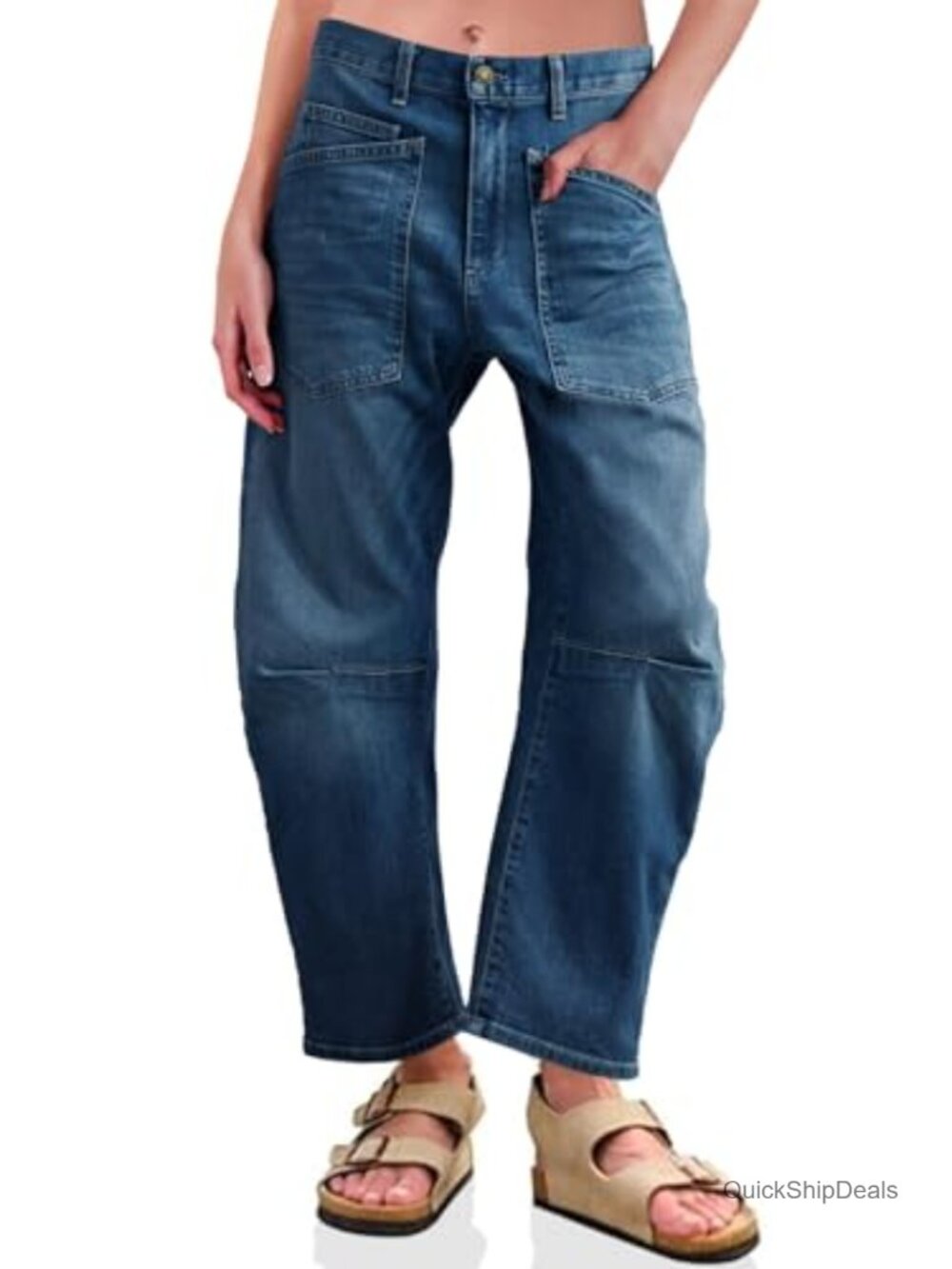 Womens Barrel Jeans High Waisted Baggy Boyfriend Wide Leg Denim Pants with